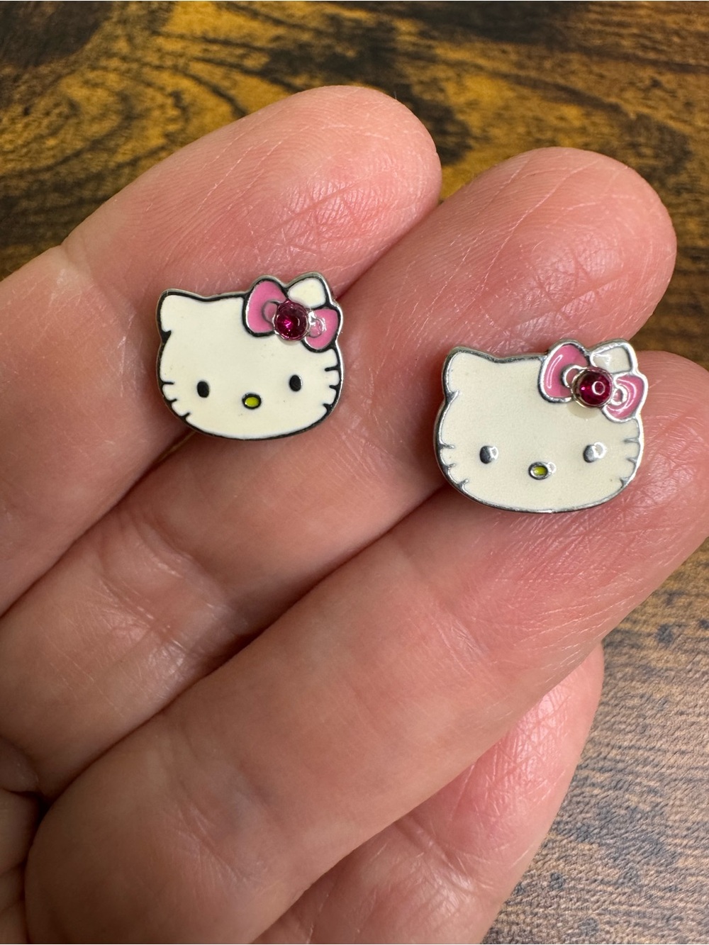 4/$20 Sanrio Hello Kitty White Enamel Stud Earrings with Pink Bows